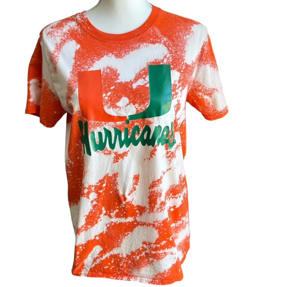 University of Miami Hurricanes T-Shirt Top Womens M Orange Marble Print THE U